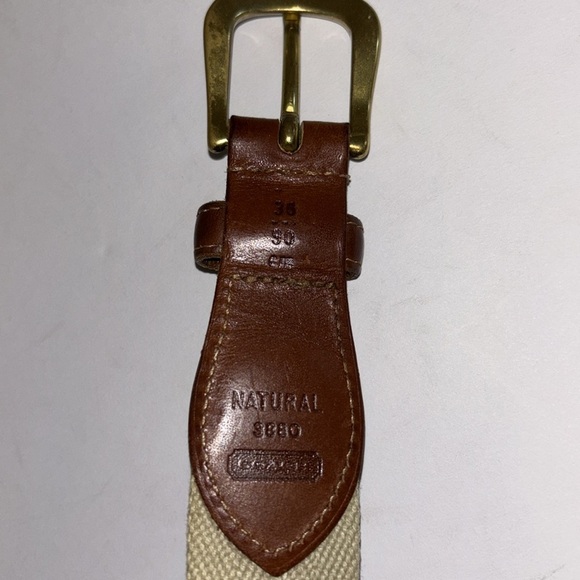 COACH BELT VINTAGE 3380 NATURAL BEIGE WOVEN UNISEX BELT BROWN LEATHER 40” LENGTH - Picture 5 of 6